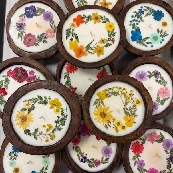 Large floral wreath candle