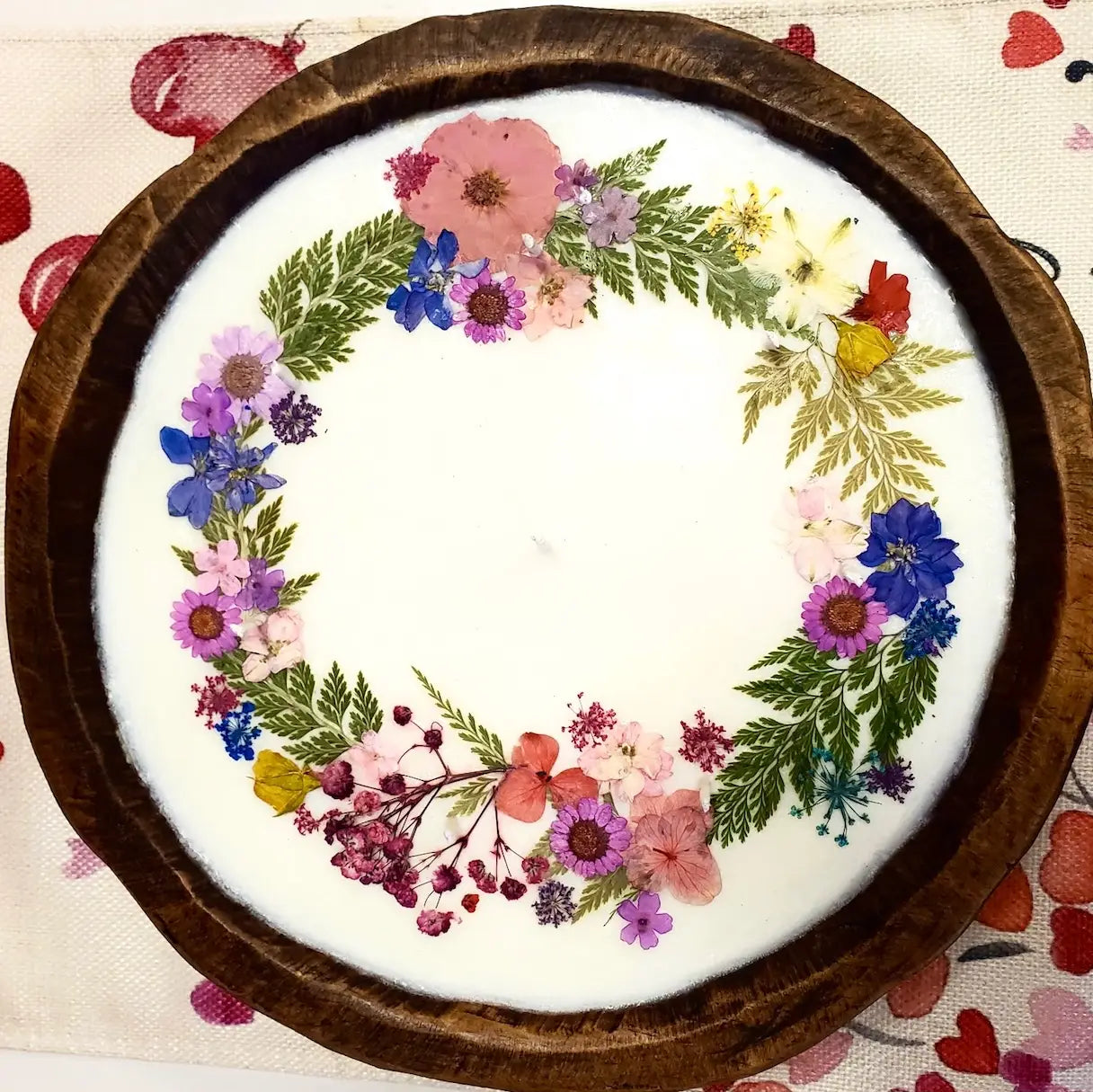 Large floral wreath candle